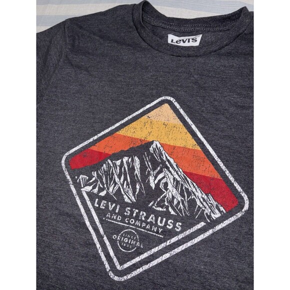 Levi's Shirt Men's M Gray Graphic Tee Crew Neck Mountain Short Sleeve Spell Out - Picture 5 of 7